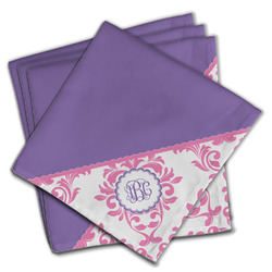 Pink, White & Purple Damask Cloth Dinner Napkins - Set of 4 w/ Monogram