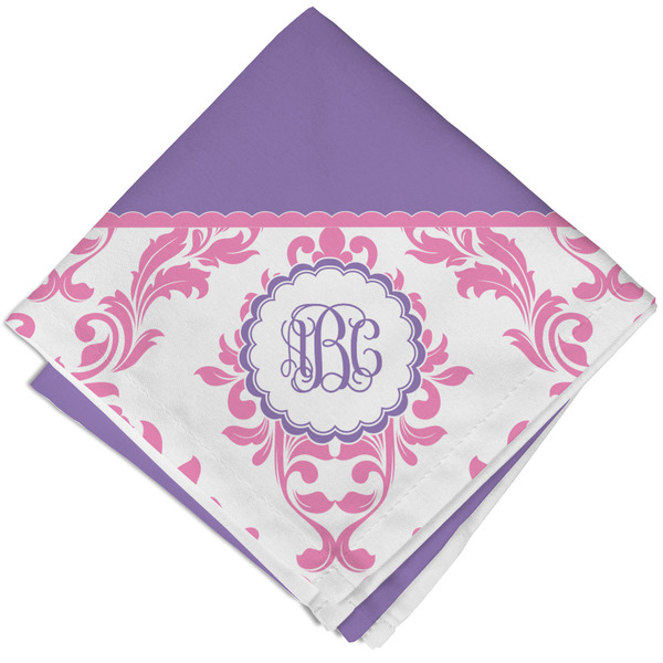 Custom Pink, White & Purple Damask Cloth Napkin w/ Monogram