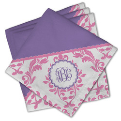 Pink, White & Purple Damask Cloth Cocktail Napkins - Set of 4 w/ Monogram