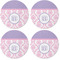 Pink, White & Purple Damask Coaster Round Rubber Back - Apvl