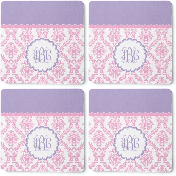 Pink, White & Purple Damask Coaster Rubber Back - Apvl