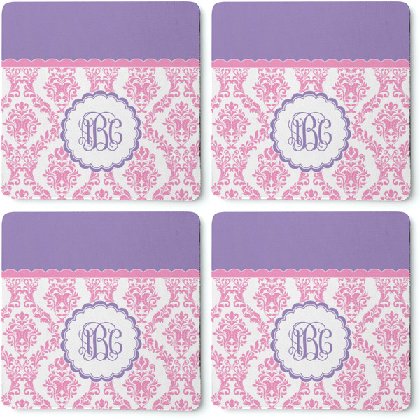 Pink, White & Purple Damask Coaster Rubber Back - Apvl