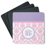 Pink, White & Purple Damask Square Rubber Backed Coasters - Set of 4 (Personalized)