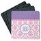 Pink, White & Purple Damask Square Rubber Backed Coasters - Set of 4 (Personalized)