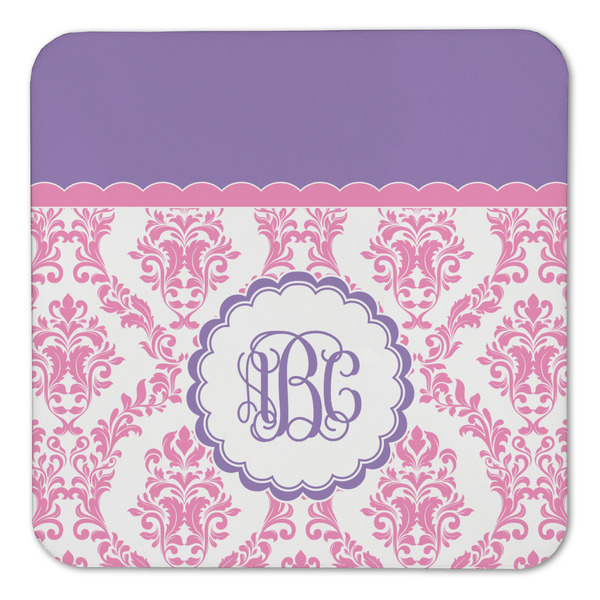 Pink, White & Purple Damask Coaster Set - FRONT (one)