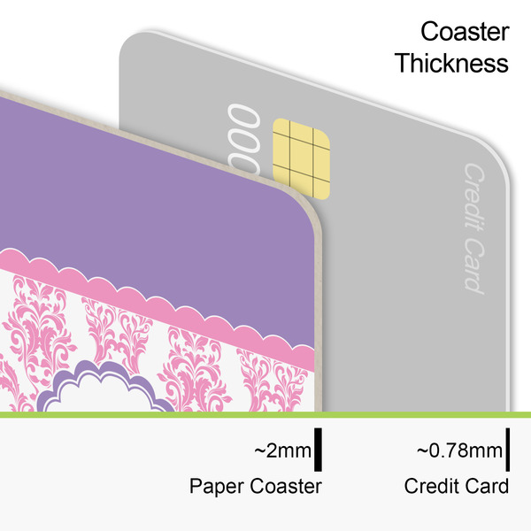 Pink, White & Purple Damask Coaster Thickness