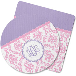 Pink, White & Purple Damask Rubber Backed Coaster (Personalized)
