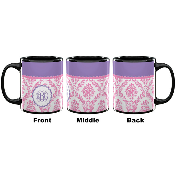 Pink, White & Purple Damask Coffee Mug - 11 oz - Black APPROVAL