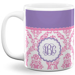 Pink, White & Purple Damask 11 Oz Coffee Mug - White (Personalized)