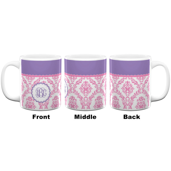 Pink, White & Purple Damask Coffee Mug - 11 oz - White APPROVAL