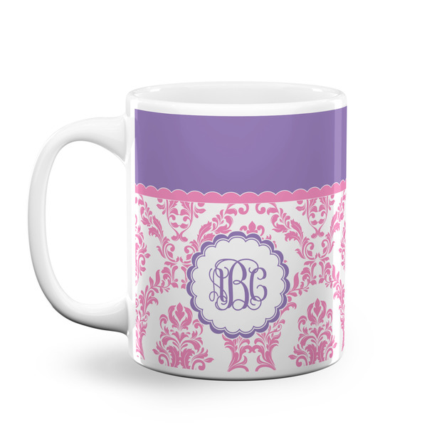 Custom Pink, White & Purple Damask Coffee Mug (Personalized)