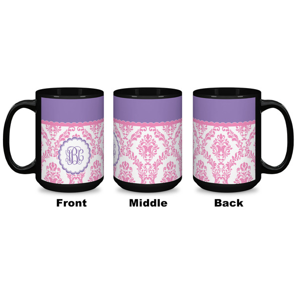 Pink, White & Purple Damask Coffee Mug - 15 oz - Black APPROVAL