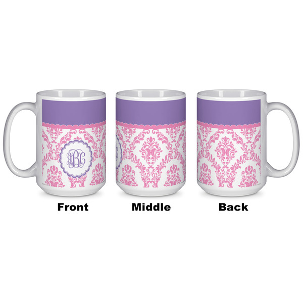 Pink, White & Purple Damask Coffee Mug - 15 oz - White APPROVAL