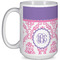 Pink, White & Purple Damask 15 Oz Coffee Mug - White (Personalized)