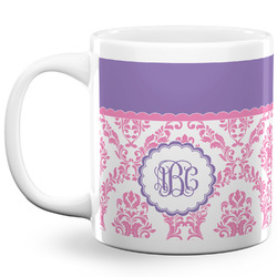 Pink, White & Purple Damask 20 Oz Coffee Mug - White (Personalized)