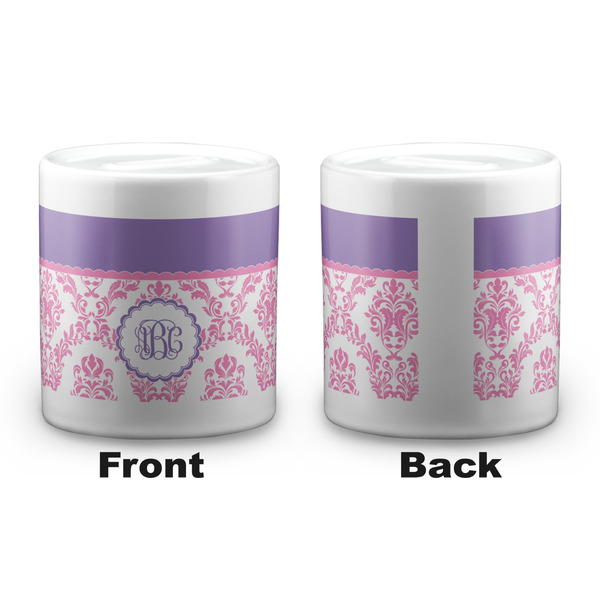 Pink, White & Purple Damask Coin Bank - Apvl