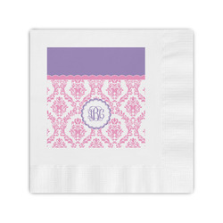 Pink, White & Purple Damask Coined Cocktail Napkins (Personalized)