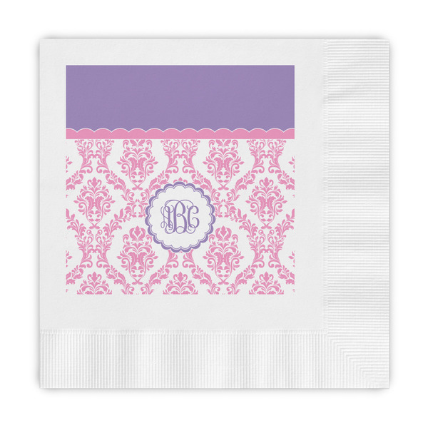Custom Pink, White & Purple Damask Embossed Decorative Napkins (Personalized)