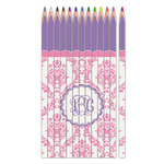 Pink, White & Purple Damask Colored Pencils (Personalized)