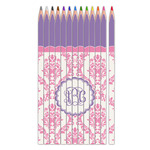 Pink, White & Purple Damask Colored Pencils (Personalized)