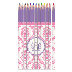 Pink, White & Purple Damask Colored Pencils (Personalized)
