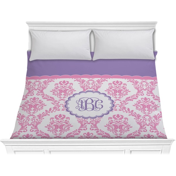 Custom Pink, White & Purple Damask Comforter - King (Personalized)