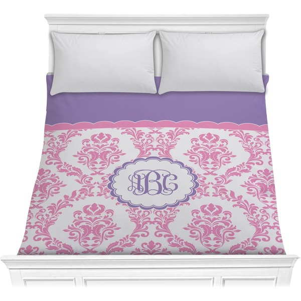 Custom Pink, White & Purple Damask Comforter - Full / Queen (Personalized)