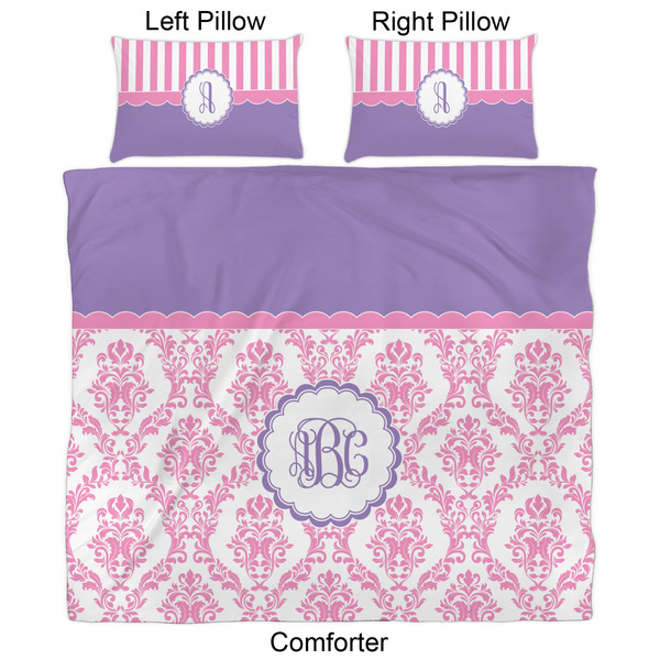 Pink, White & Purple Damask Comforter Set - King - Approval