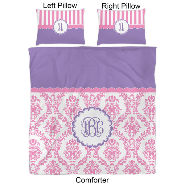 Pink, White & Purple Damask Comforter Set - Queen - Approval