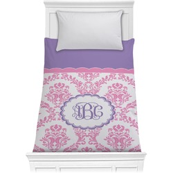 Pink, White & Purple Damask Comforter - Twin XL (Personalized)