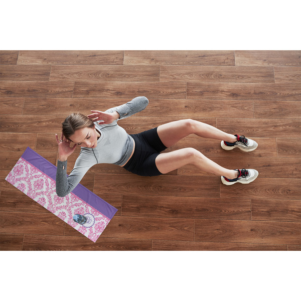 Pink, White & Purple Damask Cooling Towel- Lifestyle