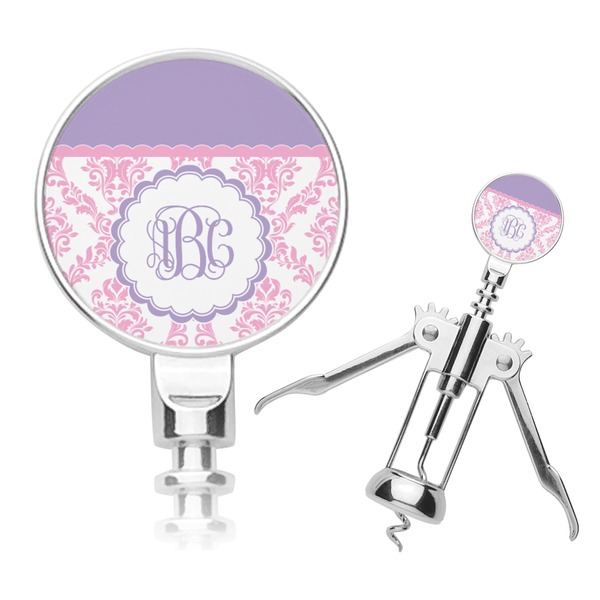 Custom Pink, White & Purple Damask Corkscrew (Personalized)