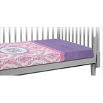 Pink, White & Purple Damask Crib Fitted Sheet (Personalized)