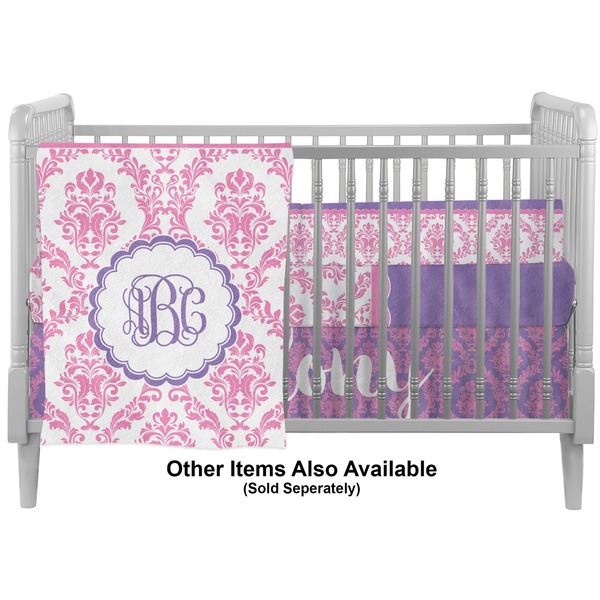 Pink, White & Purple Damask Crib - Profile Sold Seperately