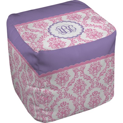 Pink, White & Purple Damask Cube Pouf Ottoman (Personalized)