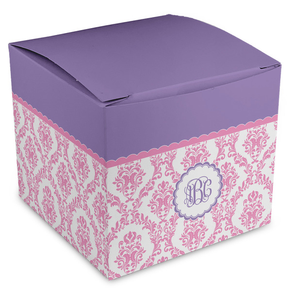 Custom Pink, White & Purple Damask Cube Favor Gift Boxes (Personalized)