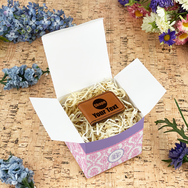 Pink, White & Purple Damask Cubic Gift Box - In Context