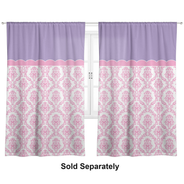 Pink, White & Purple Damask Curtains Double