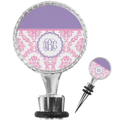 Pink, White & Purple Damask Wine Bottle Stopper (Personalized)
