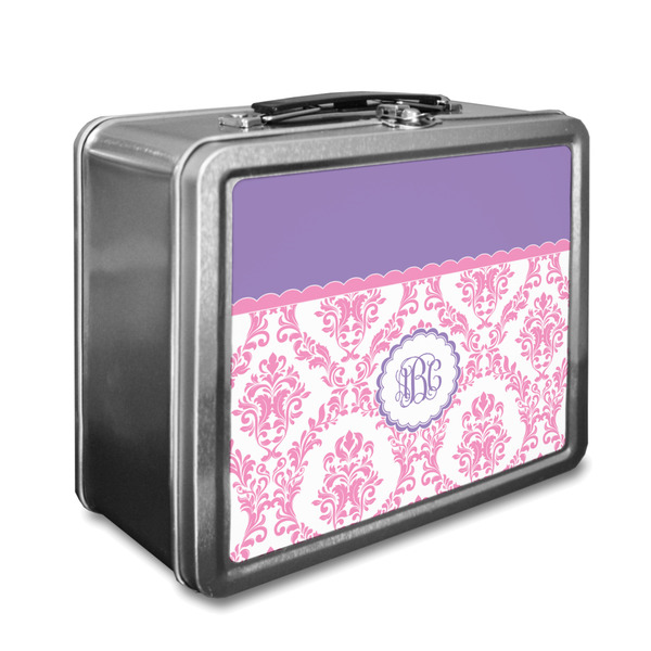 Custom Pink, White & Purple Damask Lunch Box w/ Monogram