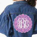 Pink, White & Purple Damask Twill Iron On Patch - Custom Shape - 3XL (Personalized)