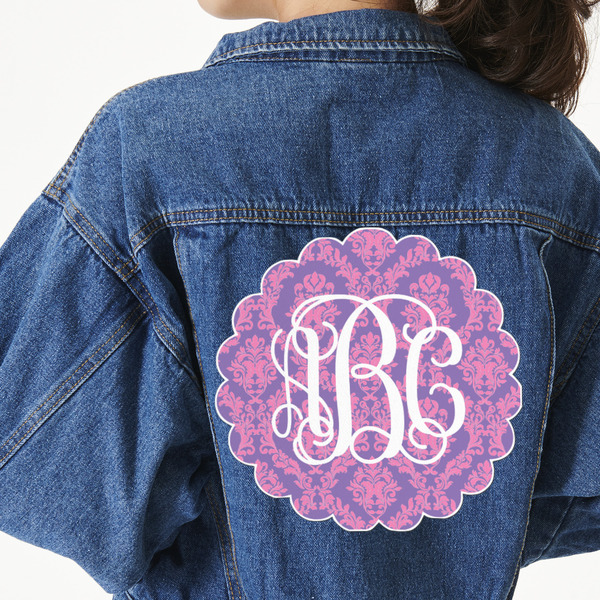 Custom Pink, White & Purple Damask Twill Iron On Patch - Custom Shape - 3XL (Personalized)