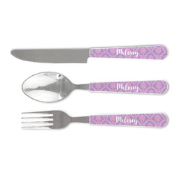 Pink, White & Purple Damask Cutlery Set (Personalized)