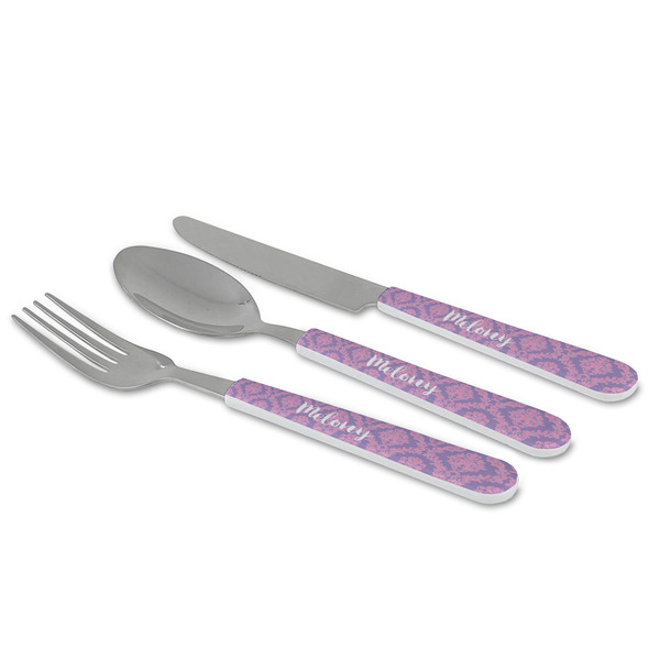 Pink, White & Purple Damask Cutlery Set - MAIN