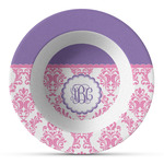 Pink, White & Purple Damask Plastic Bowl - Microwave Safe - Composite Polymer (Personalized)