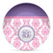 Pink, White & Purple Damask Microwave Safe Plastic Plate - Composite Polymer (Personalized)
