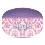 Pink, White & Purple Damask Plastic Platter - Microwave & Oven Safe Composite Polymer (Personalized)
