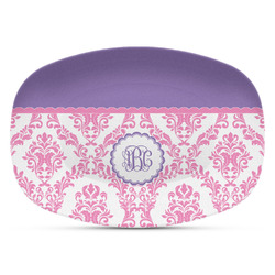 Pink, White & Purple Damask Plastic Platter - Microwave & Oven Safe Composite Polymer (Personalized)