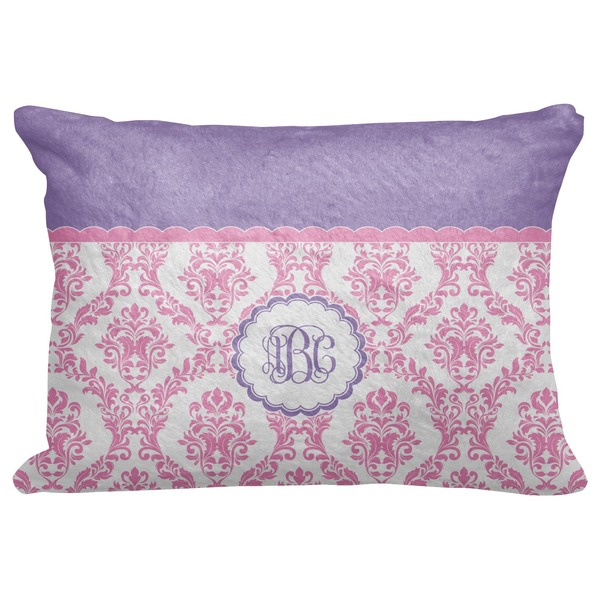 Custom Pink, White & Purple Damask Decorative Baby Pillowcase - 16"x12" (Personalized)