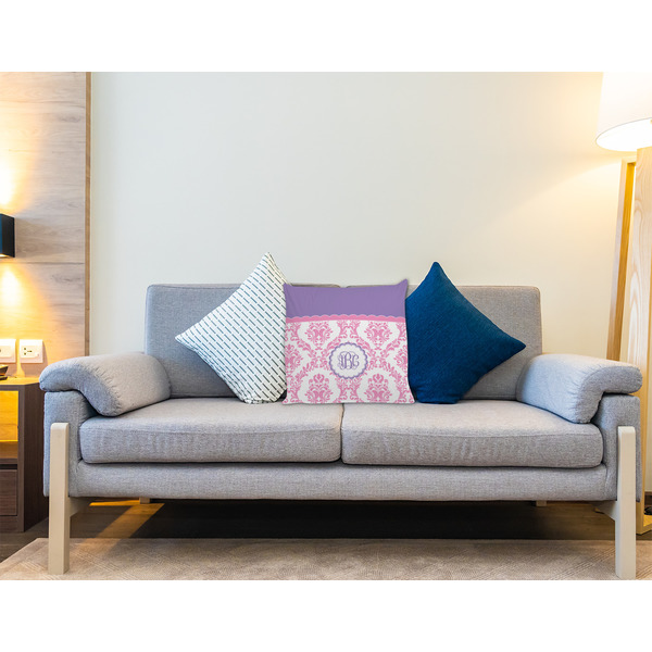 Pink, White & Purple Damask Decorative Pillow Case - LIFESTYLE